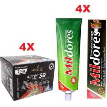 Combo 4 Super Gel 30 Ervas 250g + 4 Pomada Mil Dores 100g – Bio Instinto