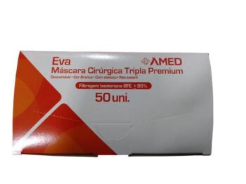 Máscara Cirúrgica Não Estéril Tripla Com Clip Nasal Elástico Cx 50 EVA PREMIUM Camadas Consolidadas – Amed