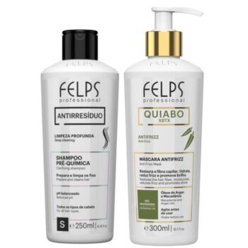 Kit Felps Escova Progressiva Orgânica Xbtx Quiabo Okra 300ml +Shampoo Pré Quimica Antirresíduo 250ml