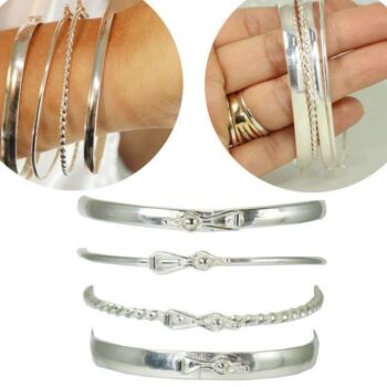 Conjunto 4 Bracelete Pulseira Largo Rigido Prata Legitima – Lojas La+Ny