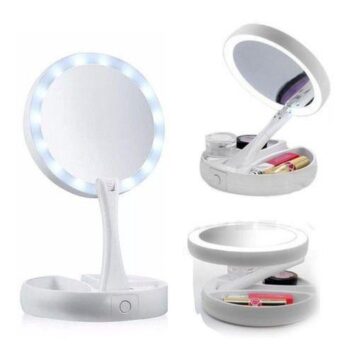 Espelho Maquiagem Duplo Led Mesa Portátil Dobrável Zoom 10x – MAKEUP MIRROR