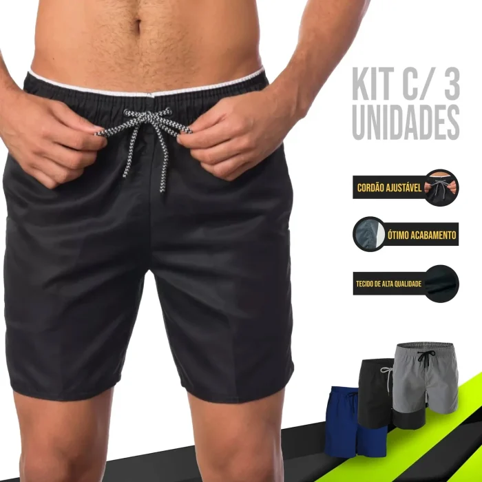 Kit 3 Shorts Bermudas Academia Treino Corrida Masculina TACTEL GROSSO ELITE 500 - IRON